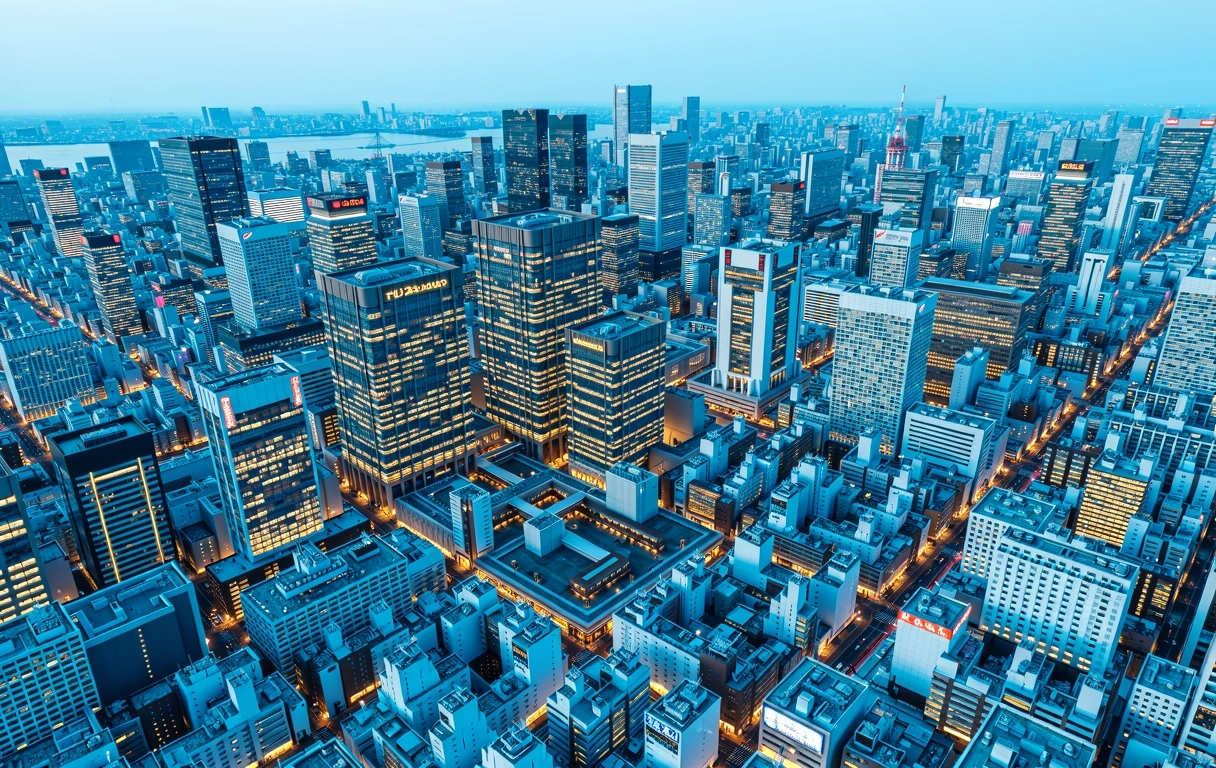 Tokyo financial district skyline